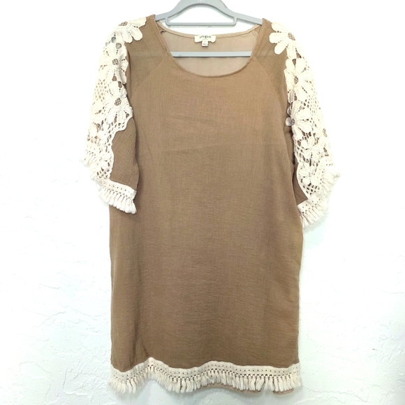 Umgee Dresses & Skirts - UMGEE USA Tan Crochet Dress